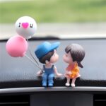 Decorative Car Dashboard Couple Figurine with Heart Balloon and Orange Teddy
